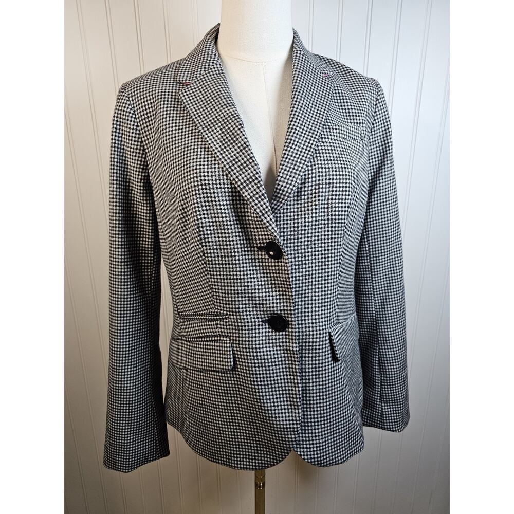 Talbots Black & White Mini Houndstooth Blazer Women's Size 8P Wool Blend Preppy